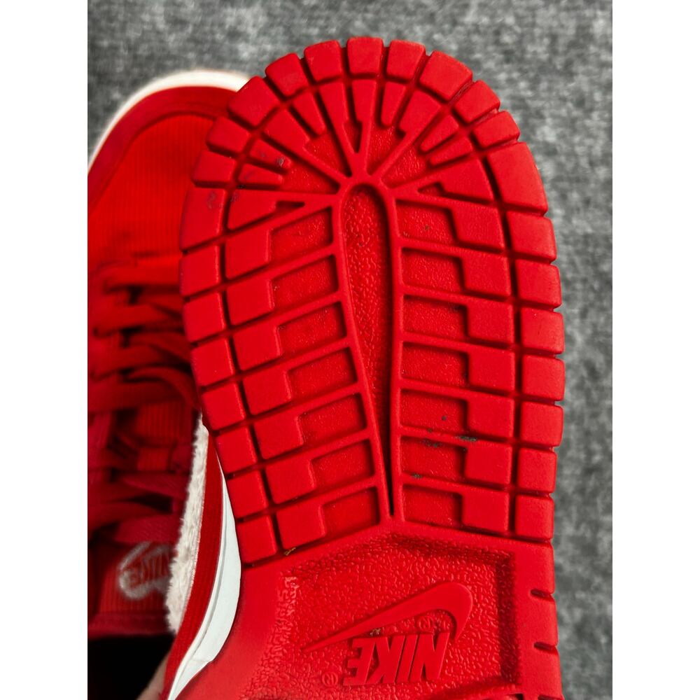 Nike Dunk Low GS Valentine's Day 2024 Fire Red Fuzzy Swoosh Youth 6Y 7W - Picture 11 of 12